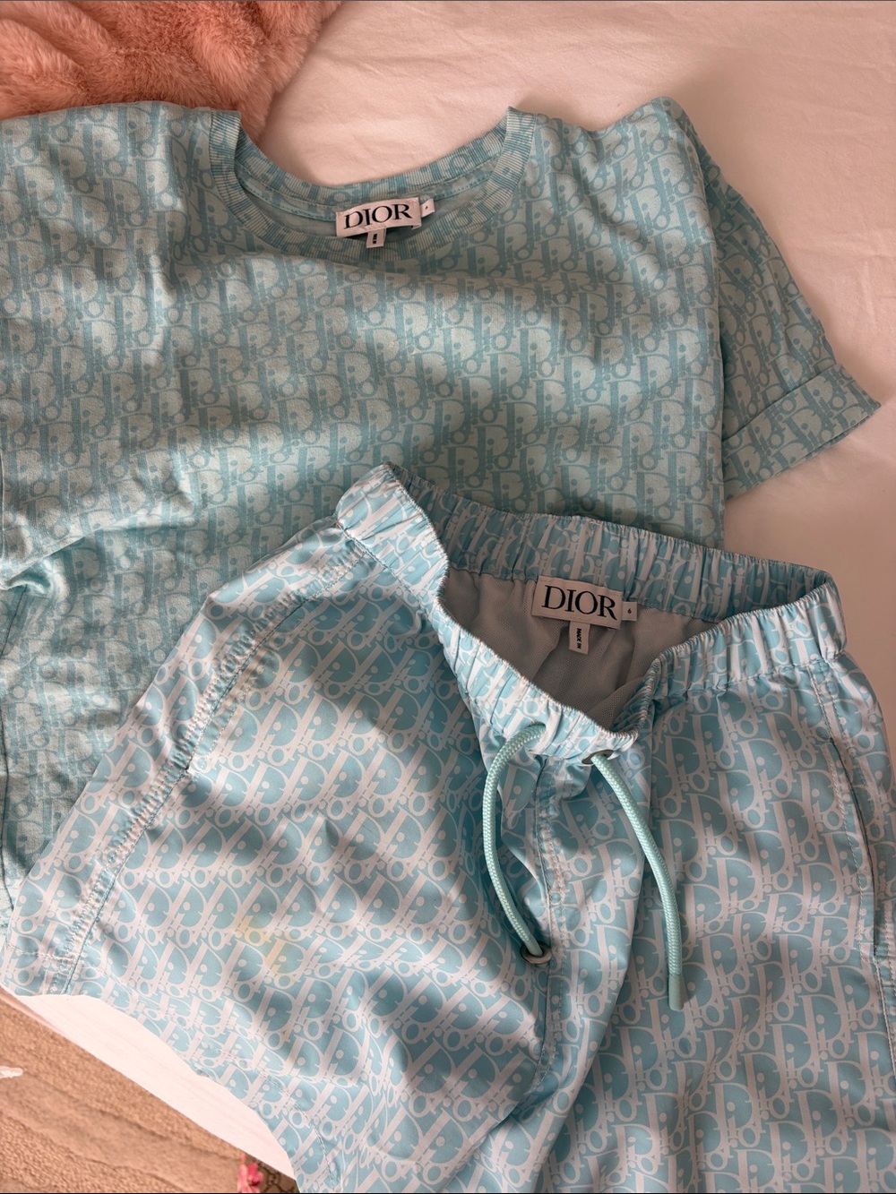 Dior Light Blue Monogram Tee and Drawstring Shorts